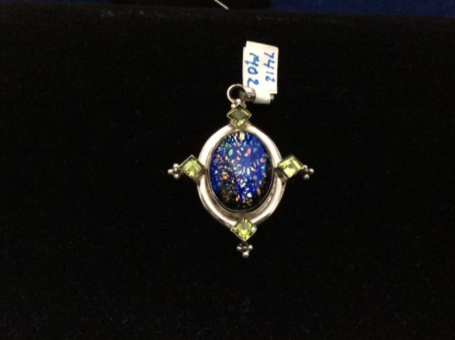 Vintage PENDANT 925 sterling silver multi colorstone w Peridot accent 7412-1402 - Ragtime Consignment Boutique