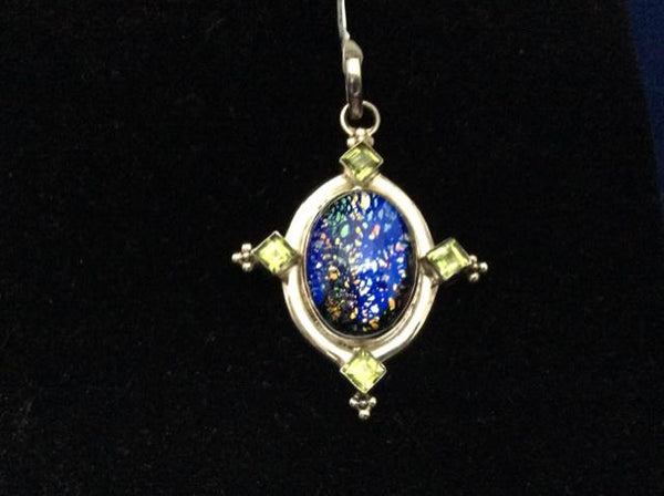 Vintage PENDANT 925 sterling silver multi colorstone w Peridot accent 7412-1402 - Ragtime Consignment Boutique