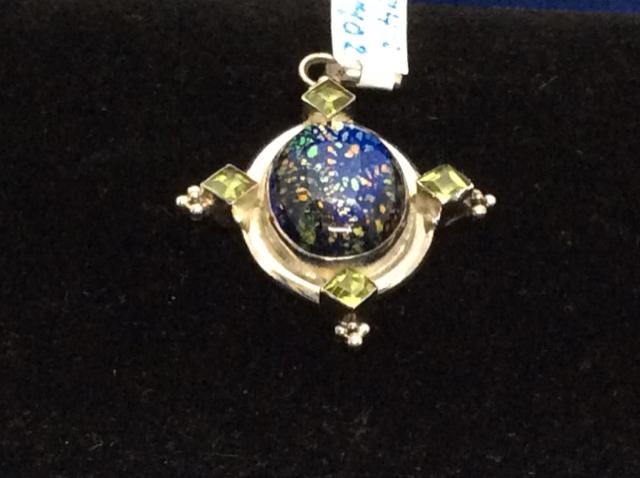 Vintage PENDANT 925 sterling silver multi colorstone w Peridot accent 7412-1402 - Ragtime Consignment Boutique
