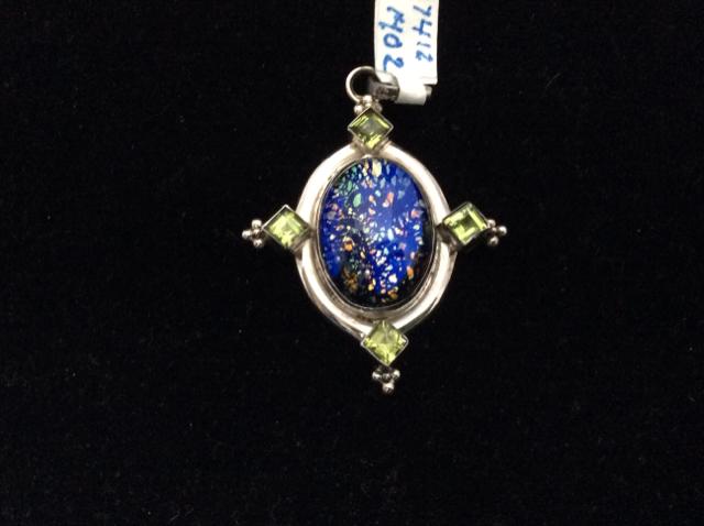 Vintage PENDANT 925 sterling silver multi colorstone w Peridot accent 7412-1402 - Ragtime Consignment Boutique