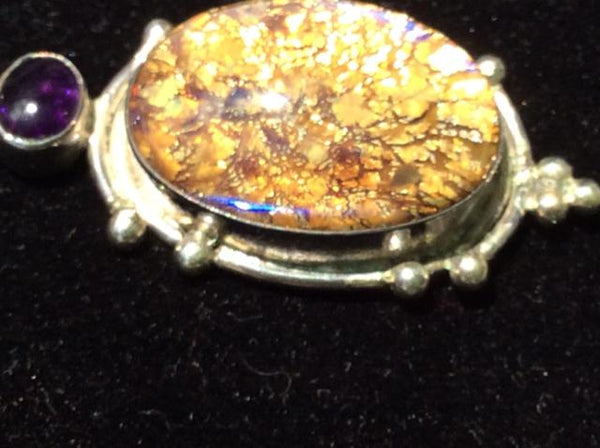 Vintage 925 Sterling Silver Pentant w cabochon Baltic Amber stone 7412-1393 - Ragtime Consignment Boutique