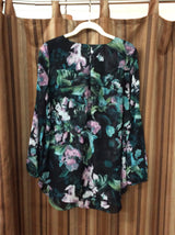 Size PS Ladies Investments black floral print pullover top NWT